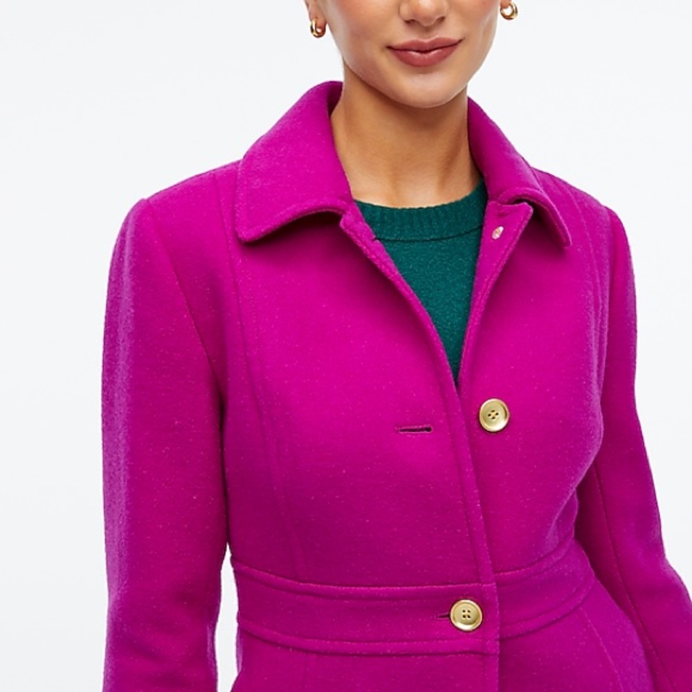 JCREW Factory Brand New Classic Lady Day Coat in Bright Plum, Size 0 Size 4